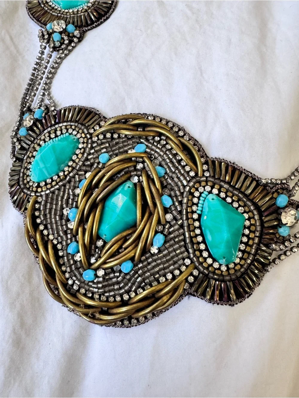 Turquoise leather Bibb statement necklace